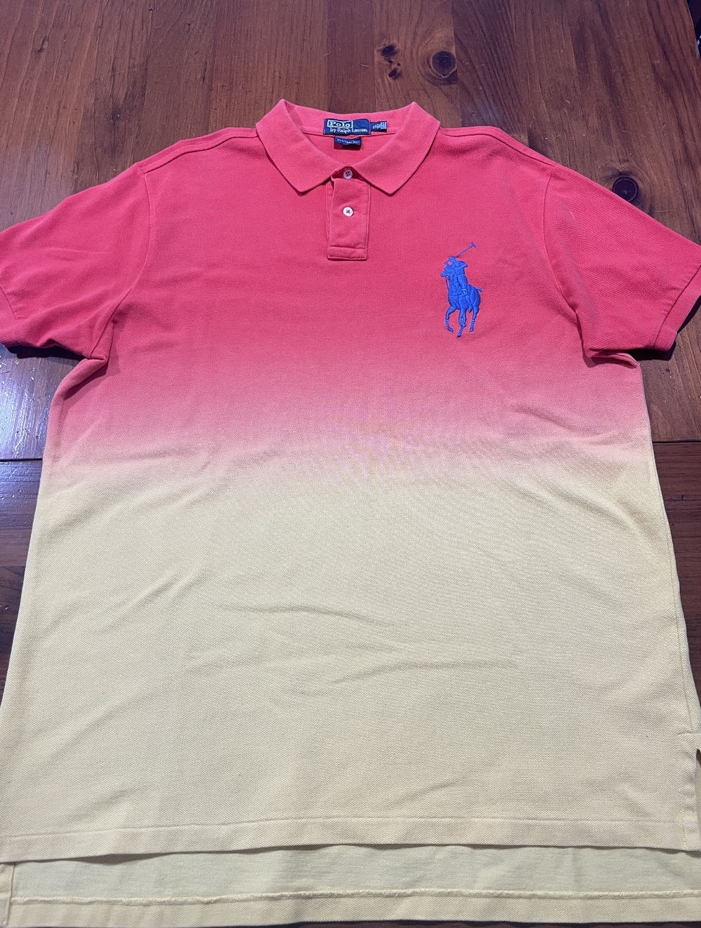 Polo Ralph Lauren Vintage Y2K 100% Cotton Orange Yellow Ombre Big Pony Shirt‎ XL